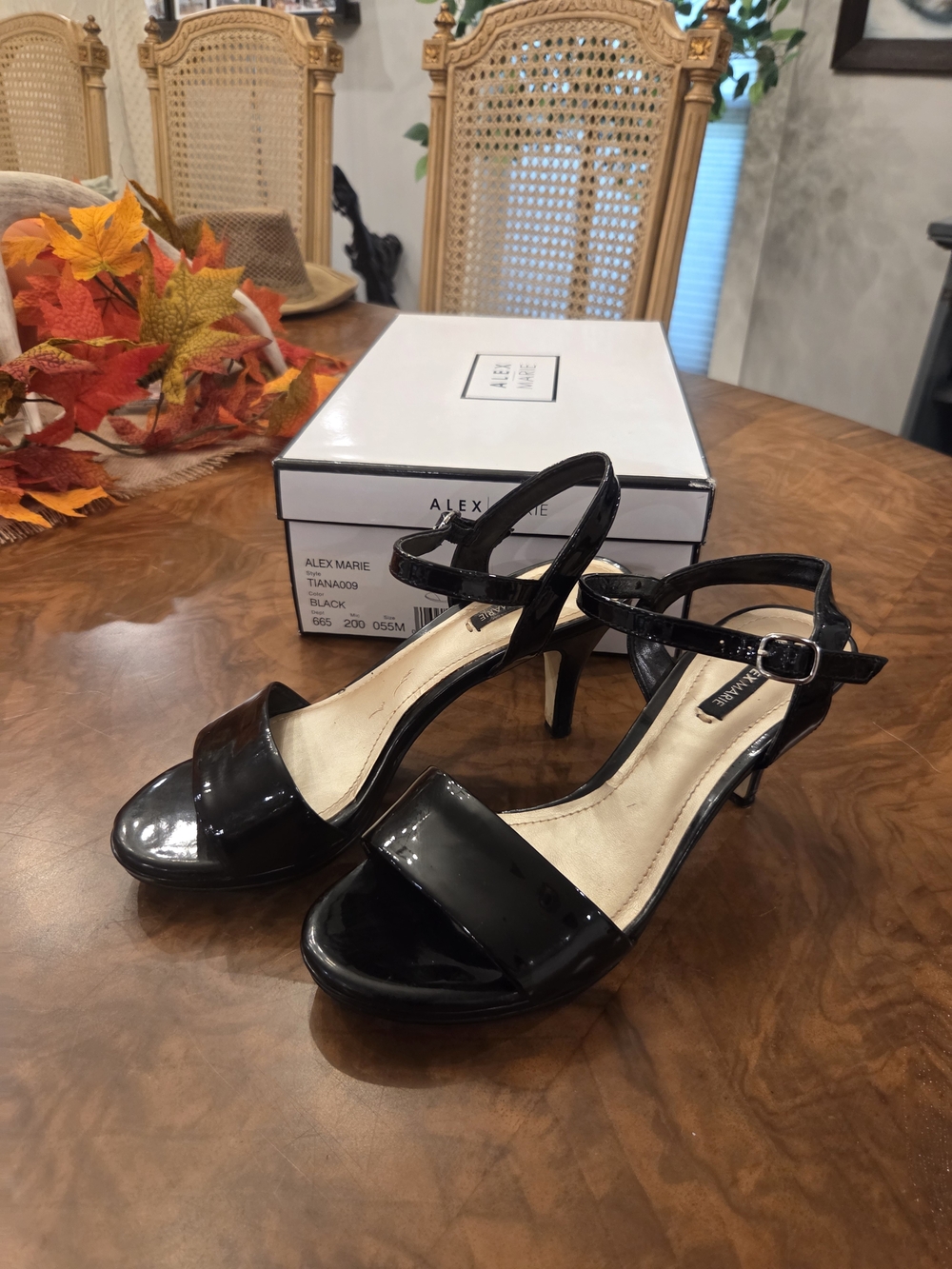 Alex Marie Black Patent Leather Ankle-Strap Heels